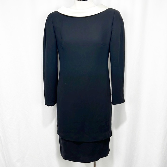 Ricki Freeman Teri Jon Wool Black Dress w White Collar size 2 Audrey Hepburn LBD